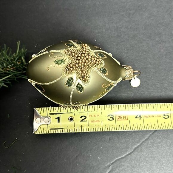Department 56 Poland Glass Christmas Tree Ornament Olive Green Beaded - Picture 10 of 10